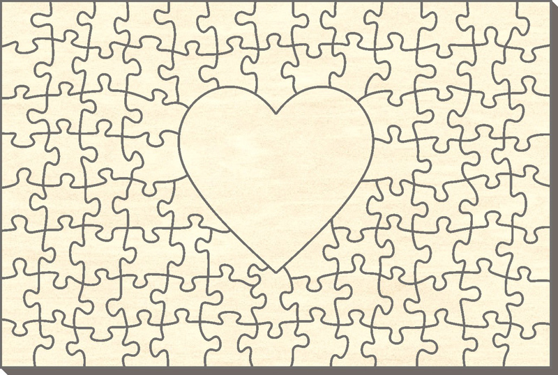 60x40 cm 91 Teile zum Selbst Bemalen Blanko Holz-Puzzle Rechteck mit Herz 